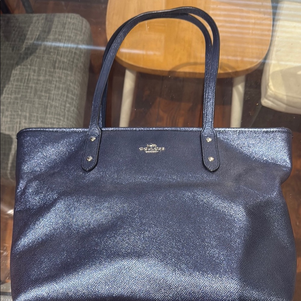 Coach Blue Metallic Tote Bag with Shimmery Finish